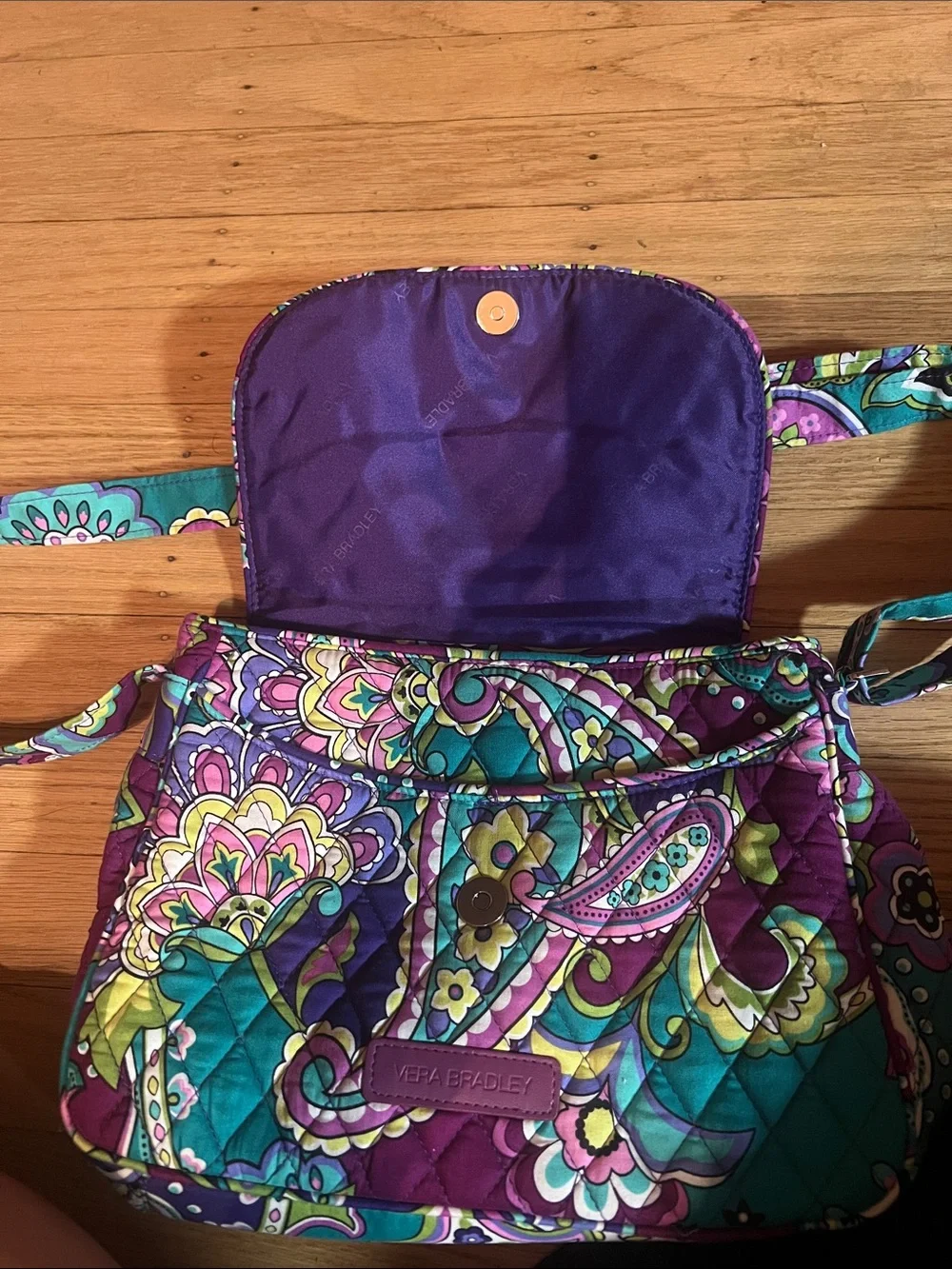 Vera Bradley Purple Teal Paisley Quilted Crossbody Bag